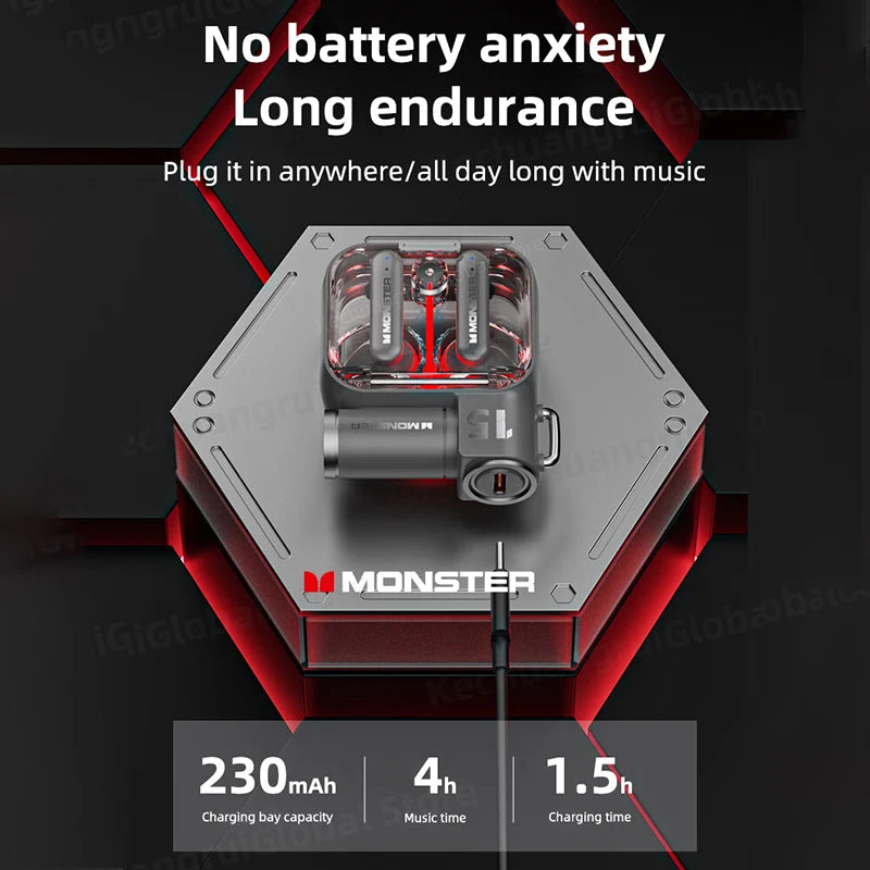 Monster XKT15 Wireless Gaming Earbuds – Bluetooth 5.3 TWS Headset with Noise Reduction