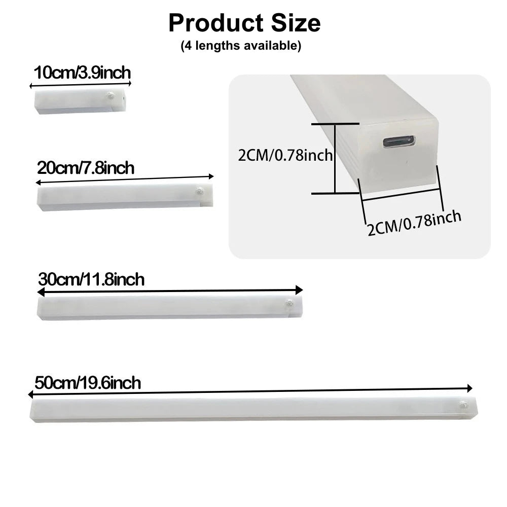 USB‑C Rechargeable Motion Sensor LED Bar Light – Induction Night Light for Kitchen, Wardrobe, Closet, Bedside