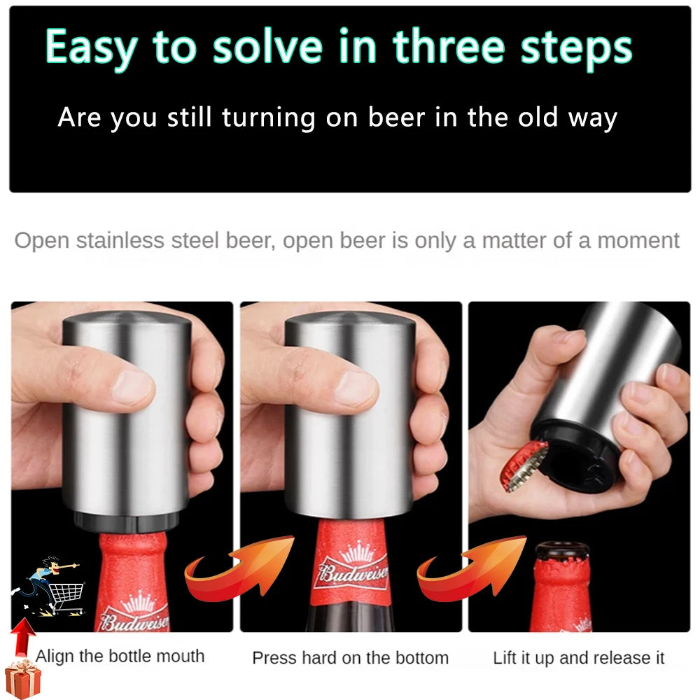 Premium Push-Down Beer Bottle Opener – Fast, Easy, No Damage