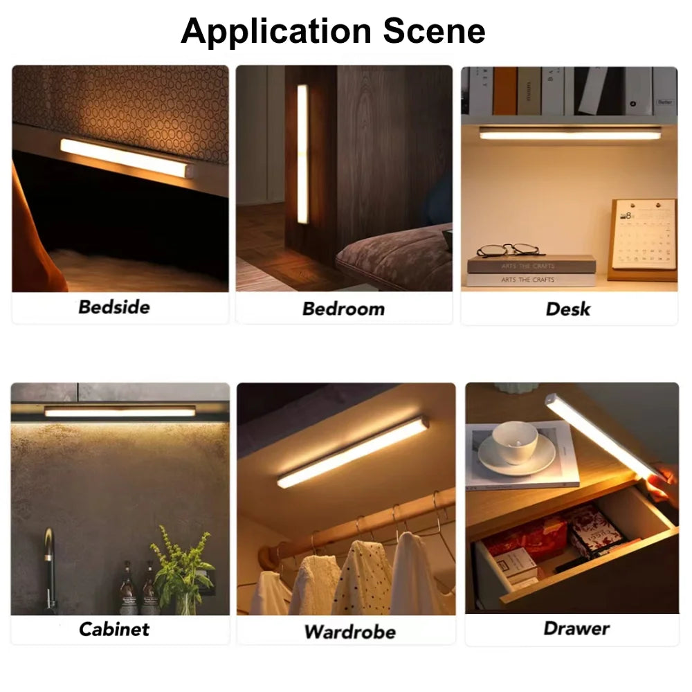 USB‑C Rechargeable Motion Sensor LED Bar Light – Induction Night Light for Kitchen, Wardrobe, Closet, Bedside